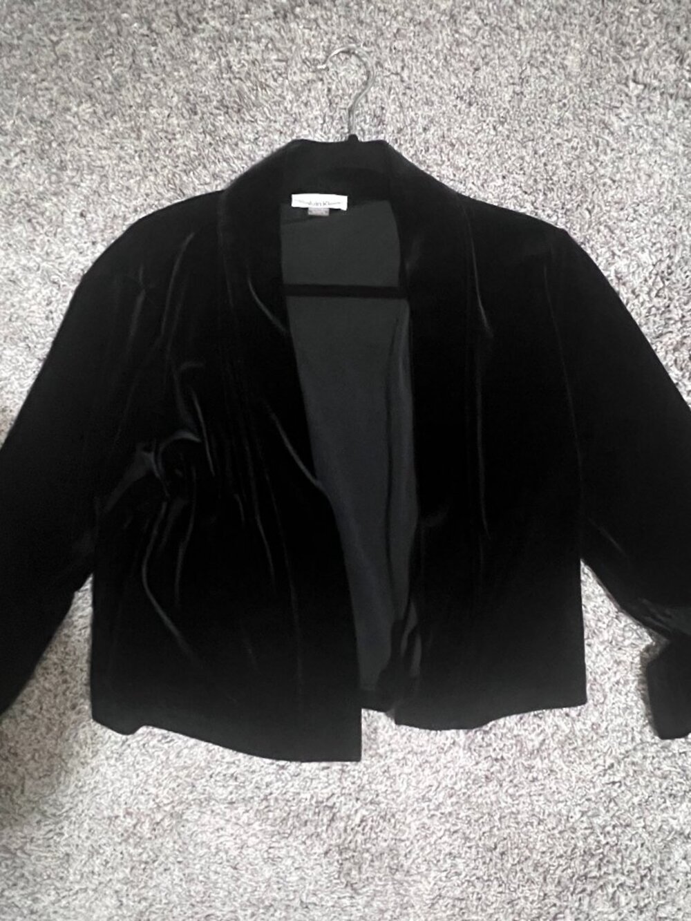 Calvin Klein Black Velvet Cropped Open-Front Jacket Size XL